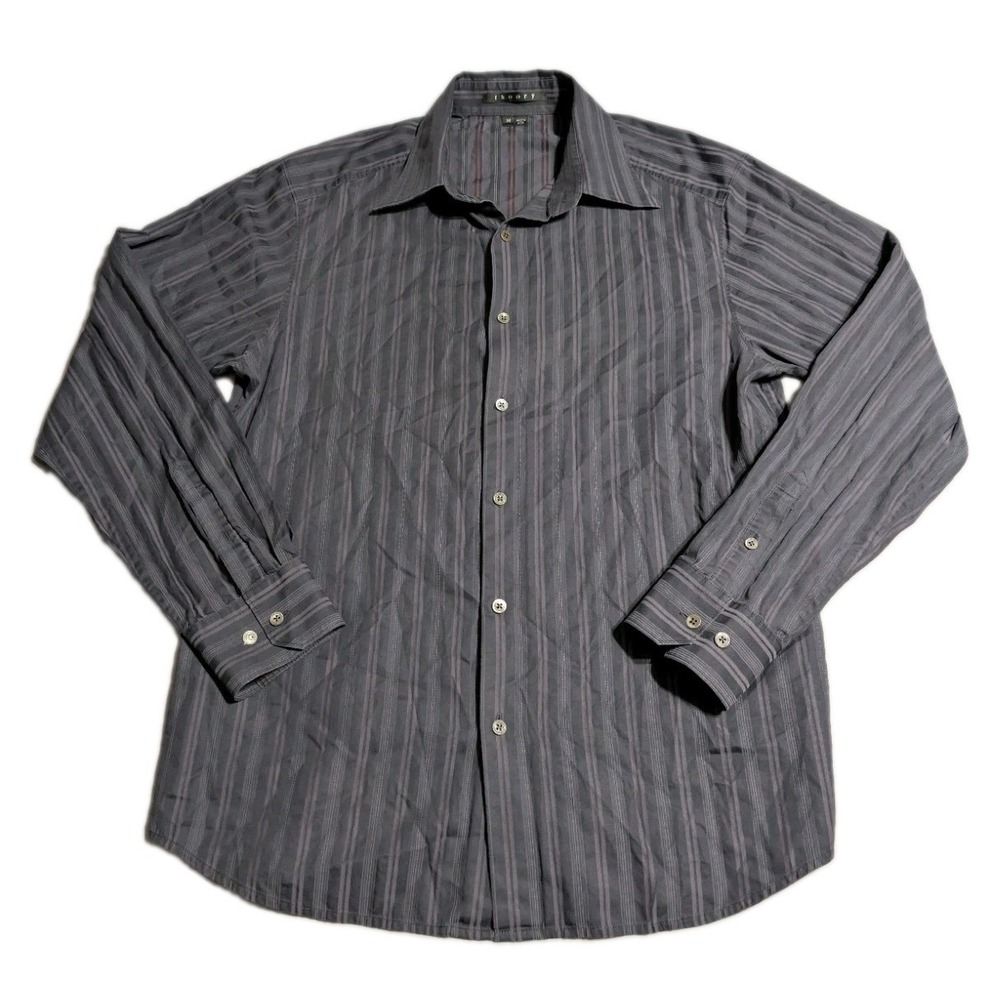 Theory Shirt Mens M Gray Red Stripe 100% Cotton Long Sleeve Button Up